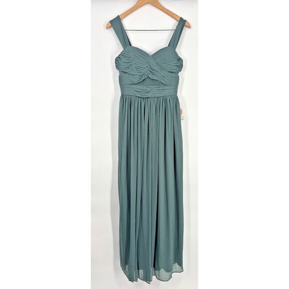BIRDY GREY "Elyse" Gown Bridesmaid Dress Sea Glass Green Pleated Mesh Cutout S - Picture 3 of 10